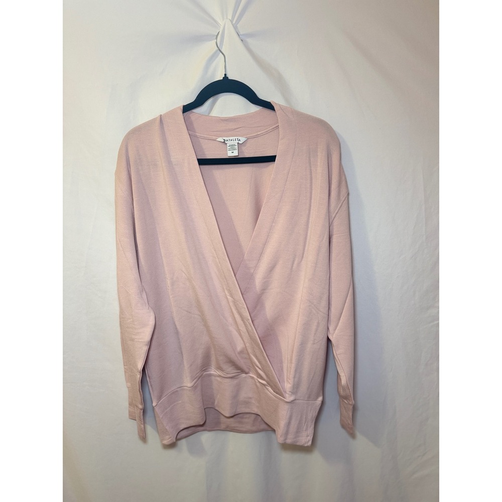 Athleta Purana Wrap Sweatshirt Womens M Rose Pink V Neck Athleisure NWT
